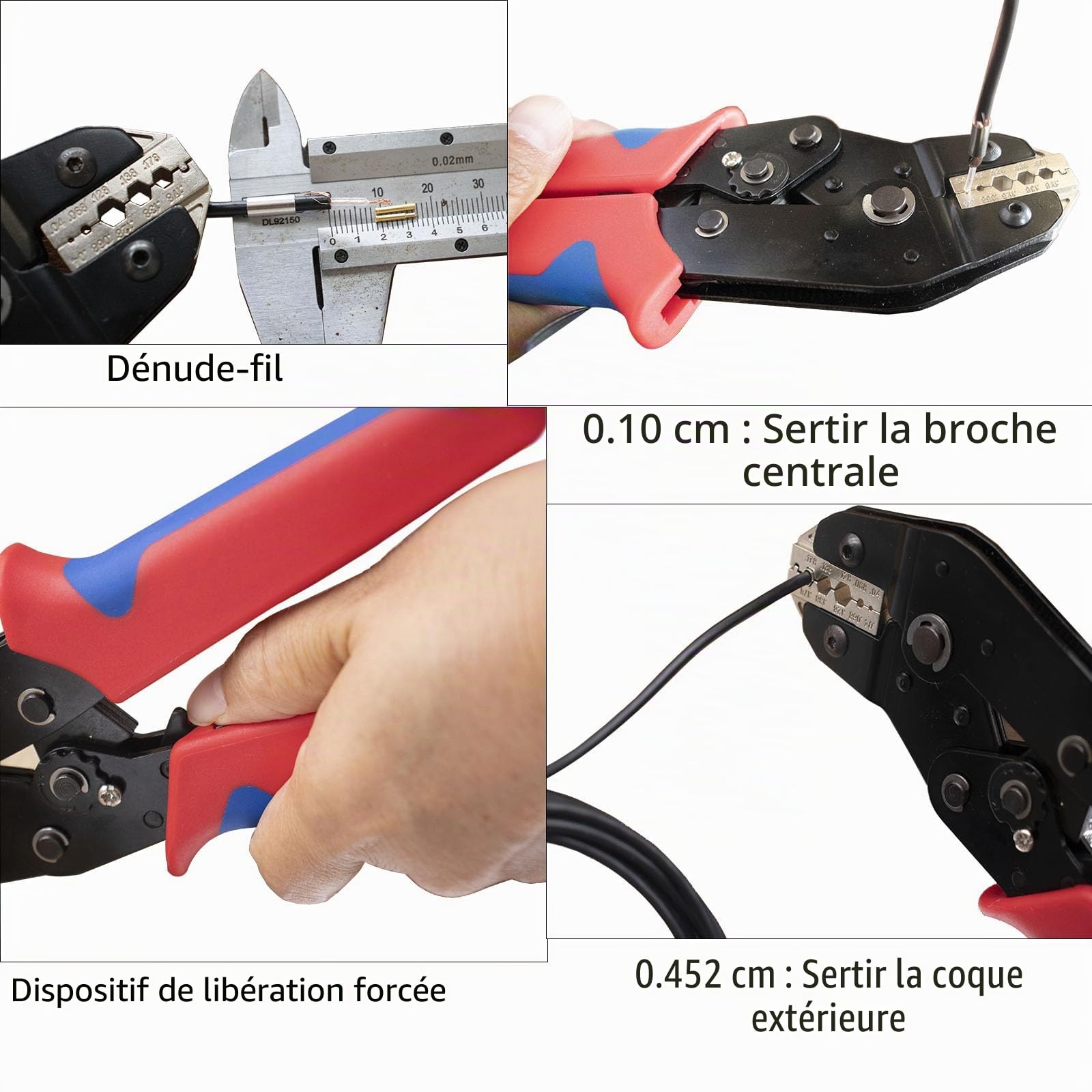 Pince à sertir coaxiale et lot de 10 connecteurs SMA mâle vers femelle pour câble d'antenne RG174 RG316 SMA