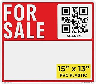 15×13 For Sale Car Sign Blank (1-Pack) - Writable Area | Weatherproof | PVC Plastic | QR App Included