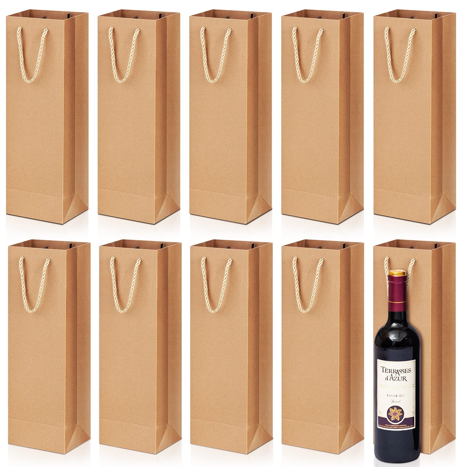 20 Pochettes Cadeaux Pour Bouteilles De Vin En Papier Kraft | Sacs Cadeaux Écologiques Avec Poignées | Noël, Anniversaire, Mariage