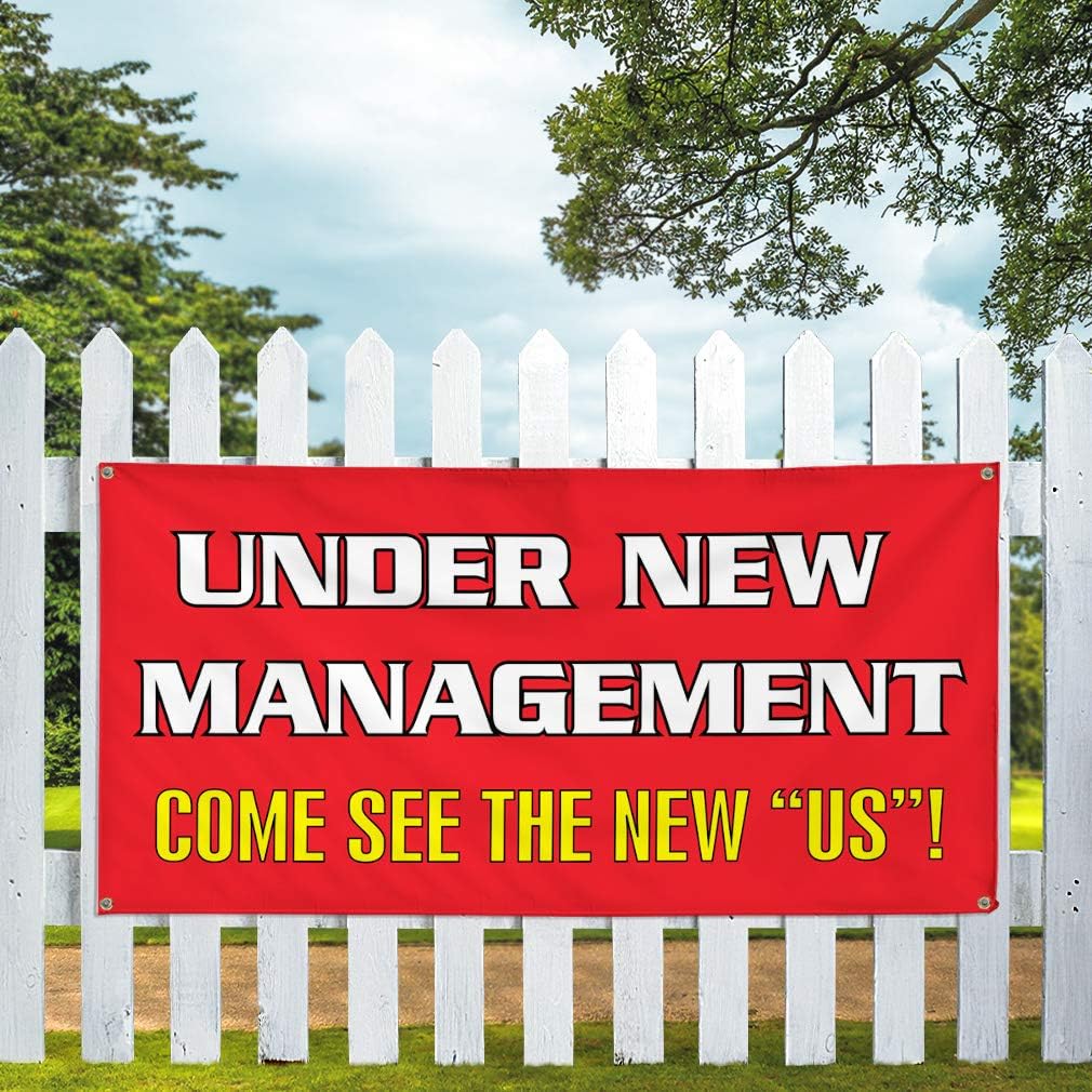 Vinyl Banner Multiple Sizes Under New Management come See The Us Business Banners Outdoor Weatherproof Industrial Yard Signs Red 4 Grommets 16x40Inches