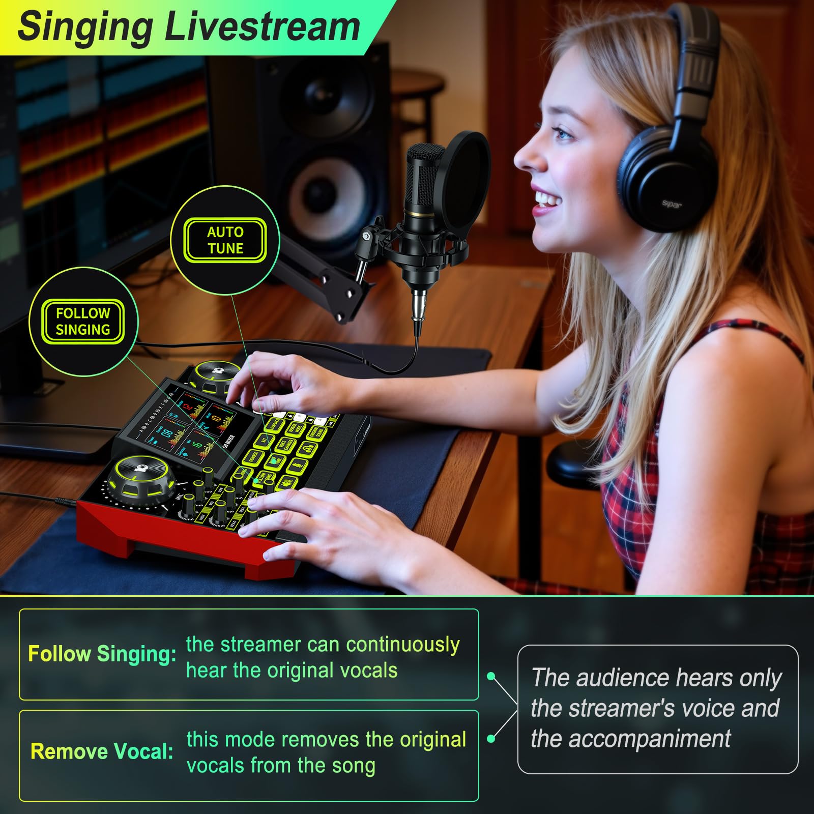 G9 Podcast Equipment Bundle with 3.5mm Condenser Microphone for Pc/Phone Live Streaming Singing Gaming, Podcast Microphone Bundle with Live Sound Board Audio Mixer,Voice Changer, Denoise,DJ Sets