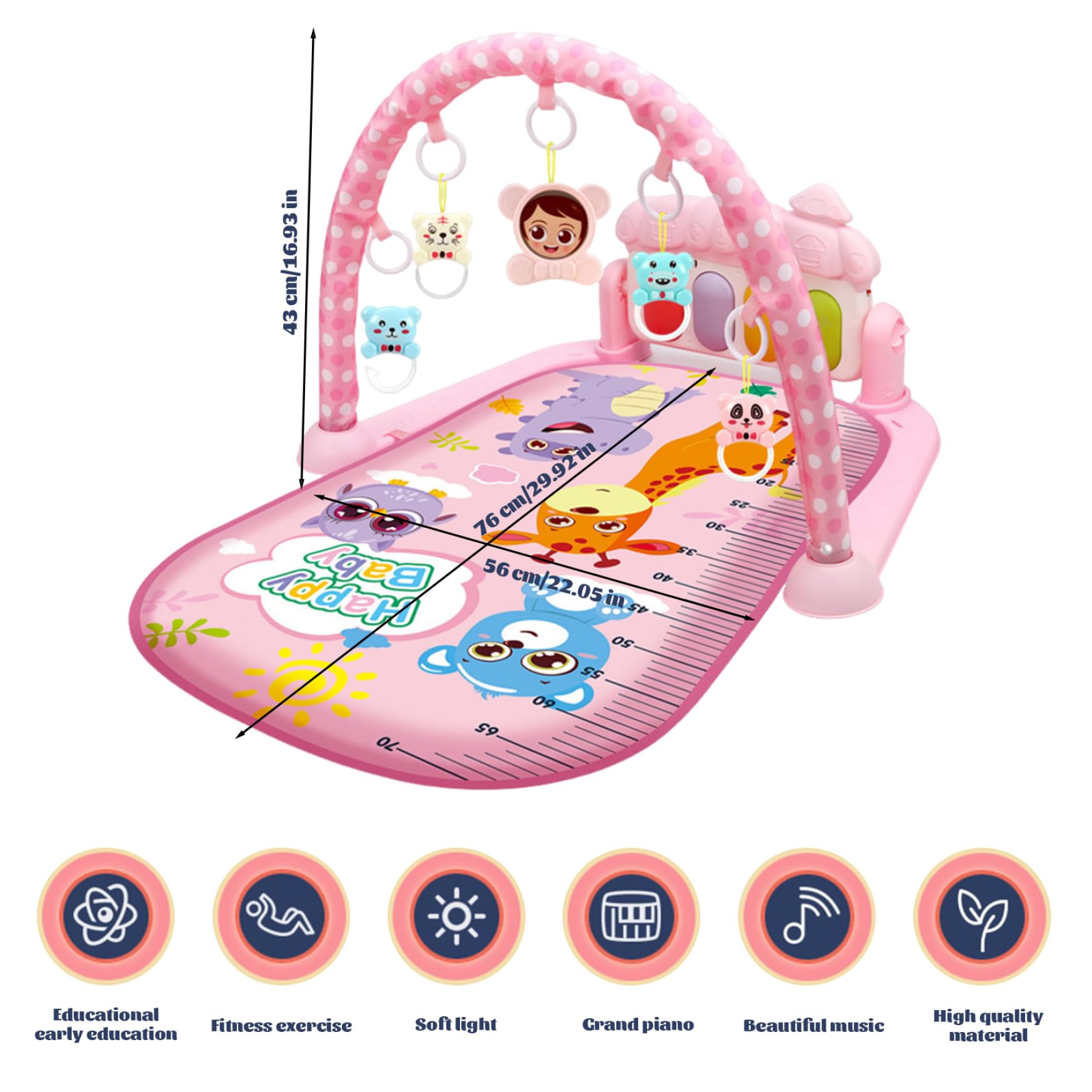 Centre d'activité pour bébé avec music et léger et facile le tapis de jeu de gymnase pour bébé avec un tapis jeu amovible pendentiel avec un tableau ajusté pour les nouveau-nés les tout-petits