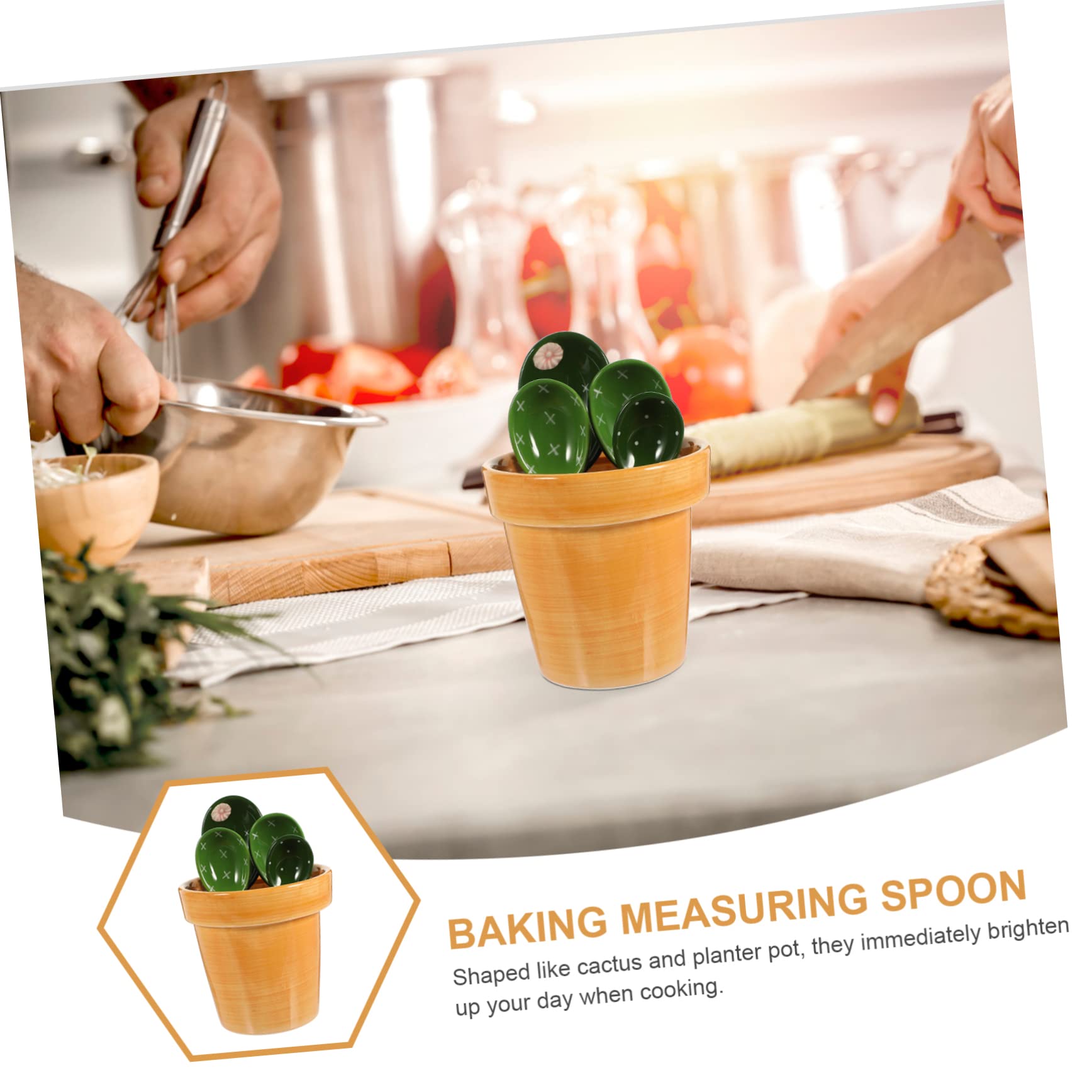 Zerodeko Cucharas Medidoras De Cerámica Diseño Cactus, Set 5 Piezas Base Graduada, Accesorio De Cocina Para Medir Ingredientes Secos y Húmedos Horneado, Práctico y Decorativo