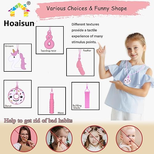 Miniatura 3 de Collares masticables para niños sensoriales, 5 piezas de collar masticable para niñas con autismo, TDAH, masticación o necesidades especiales,