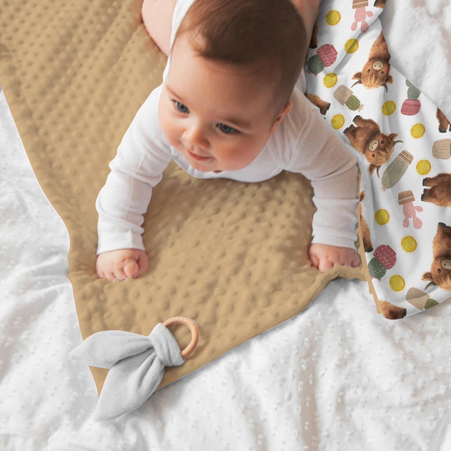 Baby Blankets for Girls Boys 30" x 40", Soft Double Layer Minky Blanket Dotted Fleece Back, Nursery Bed Receiving Quilt Newborn Infant Toddler Shower Gift Boho Highland Cow Cactus Sun Theme - Image 4