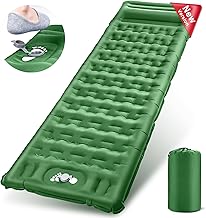 Wholede Matelas Autogonflant 1 Personne, Matelas de Camping Ultraléger, Tapis de Sol Camping avec Pompe à Pied, Portable Résistant à l'eau Matelas Gonflable pour Trekking Randonnée Bivouac Voyage-Vert