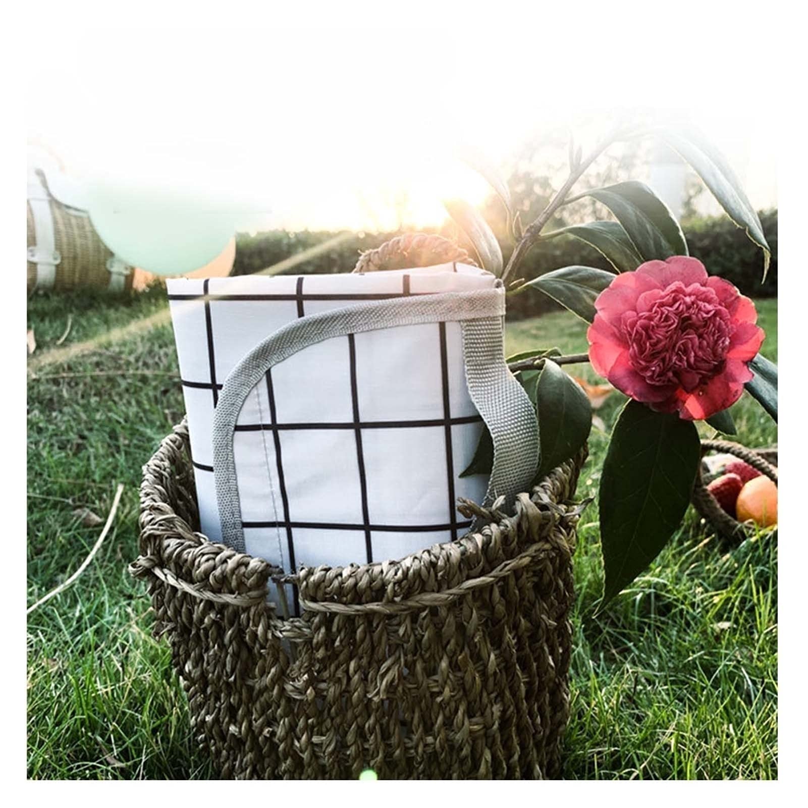Couverture de Pique-Nique Imperméable, Portable Tapis Pique Niques, Natte de Plage Nappe Picnic pour Jardin Extérieur (Color : White Grid, Size : 200x200cm)