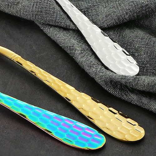 Miniatura 5 de Juego de cubiertos martillados con caja de 40 piezas de acero inoxidable moderno cuadrado para 8, cubiertos de metal para cena de Navidad,