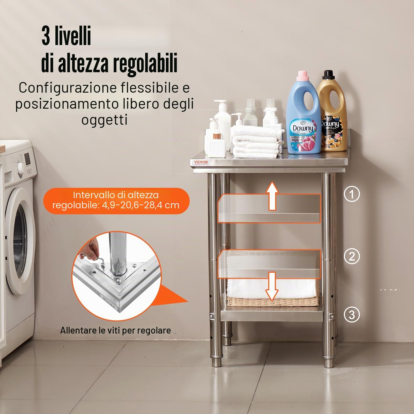 Mophorn Piano di Lavoro per Cucina Professionale Acciaio Inox, 60 x 60 x 88 cm Tavolo da Lavoro da Cucina Piano di Lavoro,1653,5 Libbre Tavolo da Lavoro per Cucina Professionale