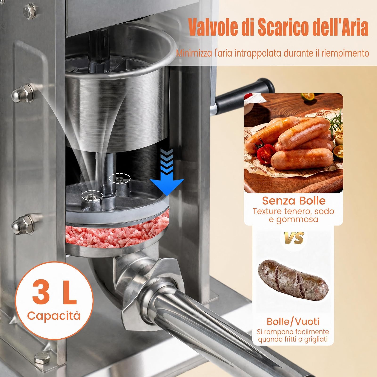 COSTWAY Insaccatrice per Salsiccia Manuale con 4 Tubi di Riempimento, 3 L
