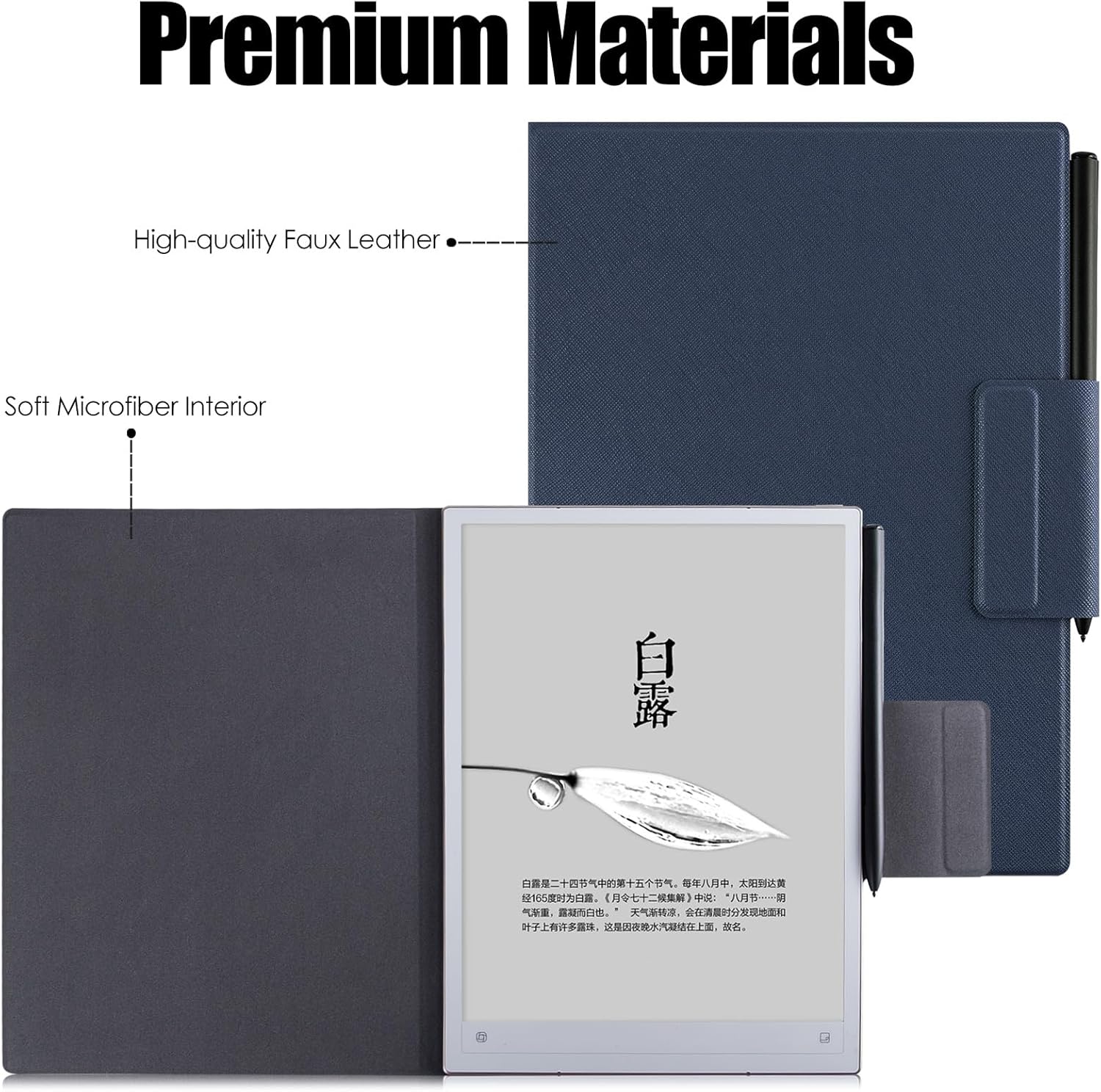 BOZHUORUI Magnetic Case for 10.65" iFLYTEK AINOTE 2 Paper Tablet,Pen Buckle Design,Slim & Lightweight,PU Leather Protective Folio Cover with Auto Sleep/Wake Function (Dark Blue)