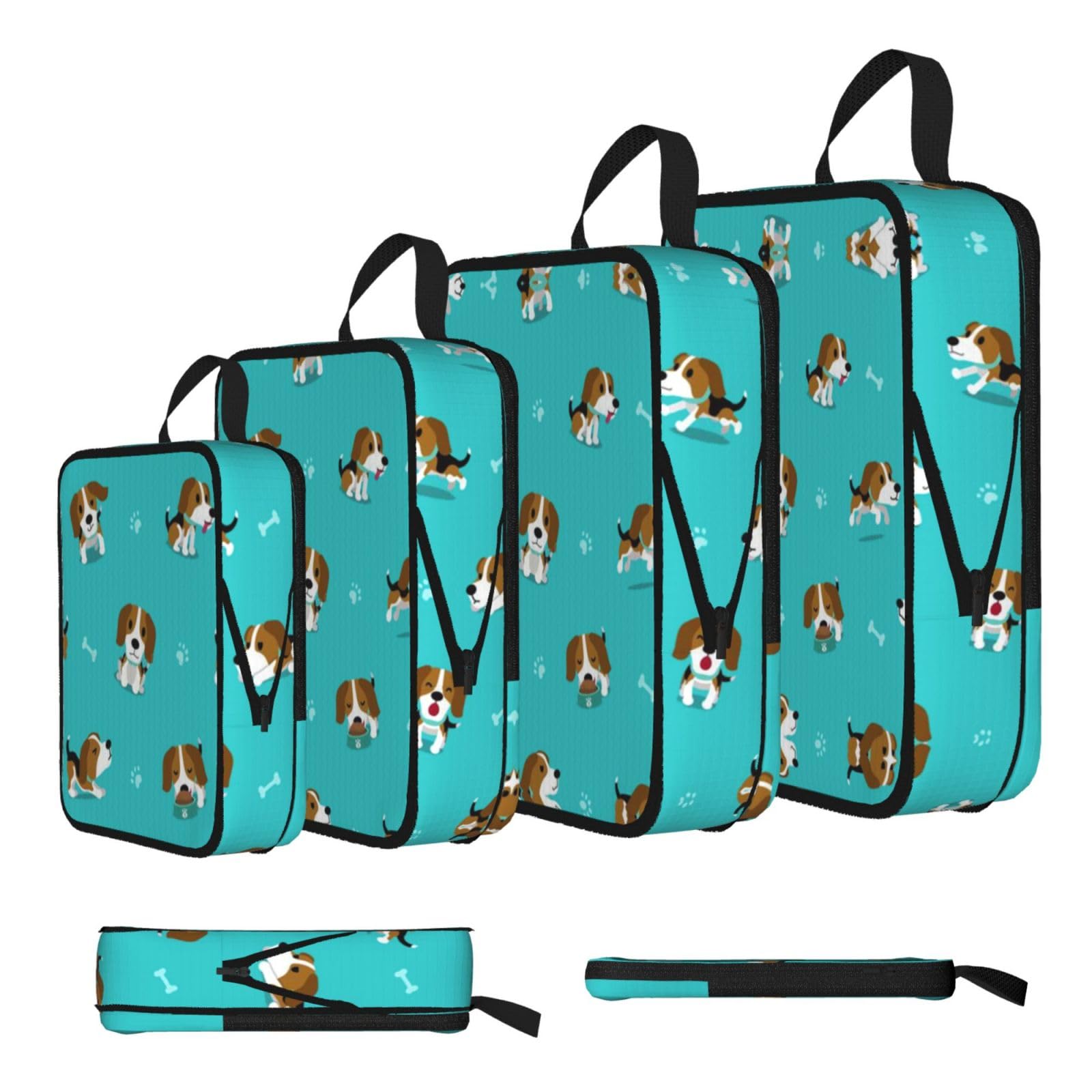 Cartoon Dog Print 4 Set Compression Packing Cubes For Suitcases,Expandable Storage Bags Organizers