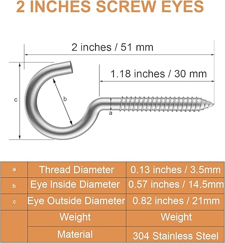 Miniatura 2 de Paquete de 20 ganchos de metal, ganchos de tornillo de acero inoxidable 304, ganchos autorroscantes, ganchos para agujeros de ojo terminales de