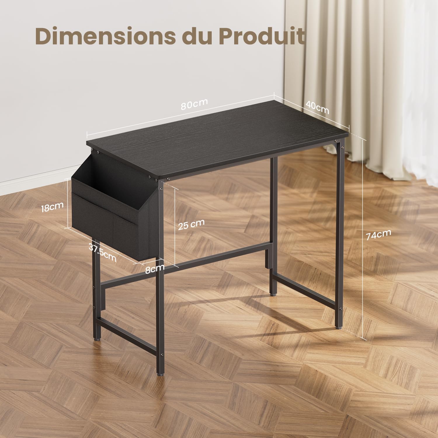 HLFURNIEU Petit Bureau Informatique, 80 x 40 cm, Noir