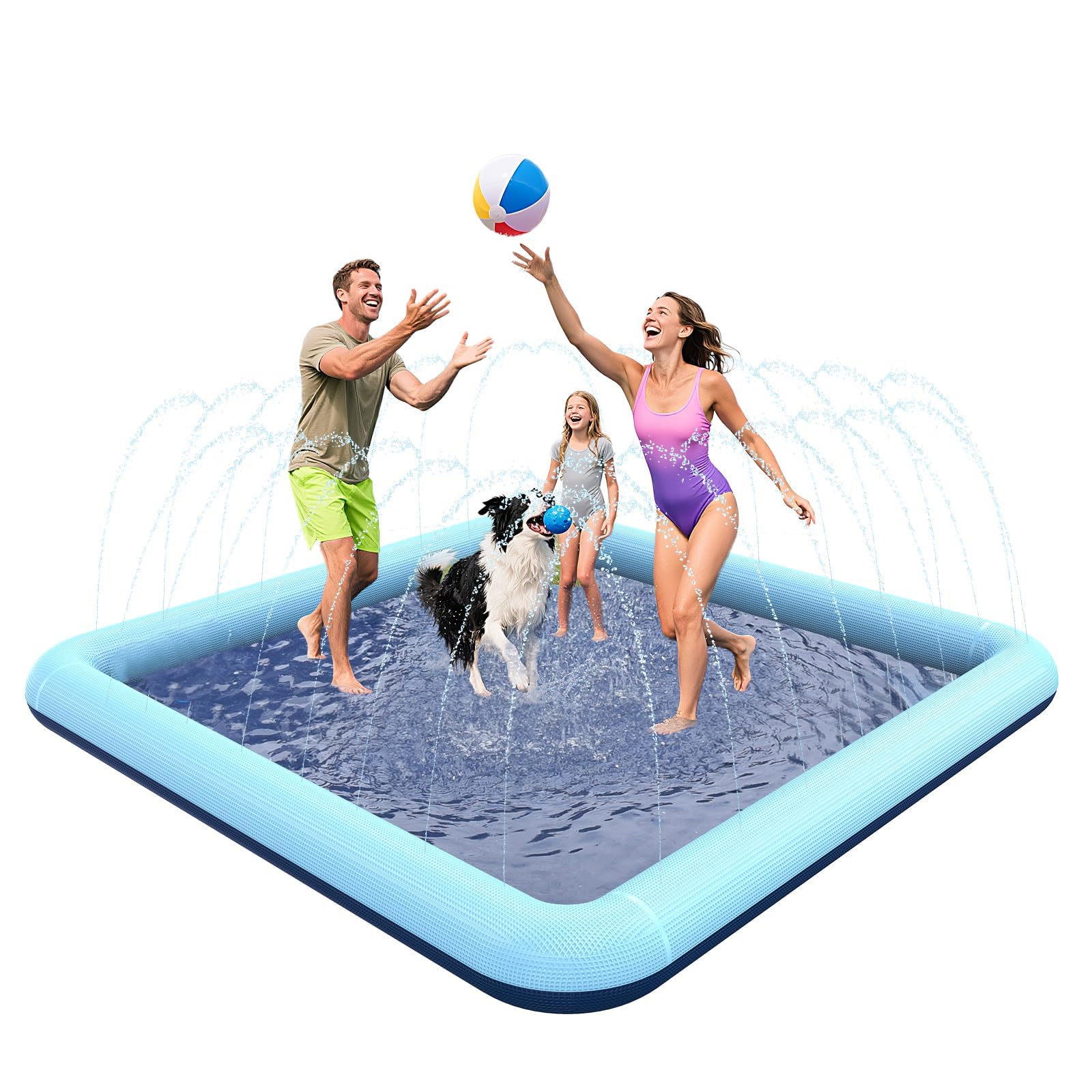 Quadratische Wassersprinkler Kinder & Hunde Outdoor, Wasserspielmatte Hunde mit Verdickte Anti-Rutsch PVC, Wassersprinkler Splash Pad für Garten Outdoor Camping Sommer (200CM)