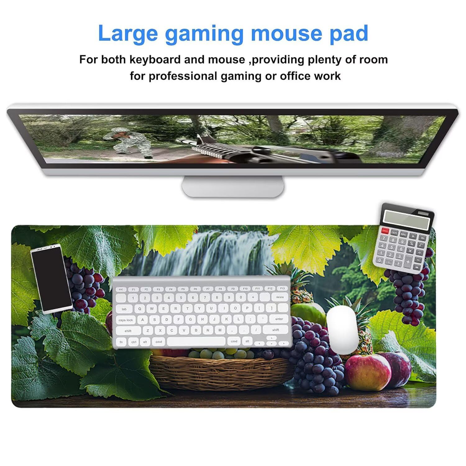 Podkładka pod mysz do gier, 1600 x 800 mm, XXL, duża gamingowa podkładka pod mysz, wodoodporna podkładka pod mysz, długa podkładka na biurko z przeszytymi krawędziami, mata na biurko z gumową podstawą