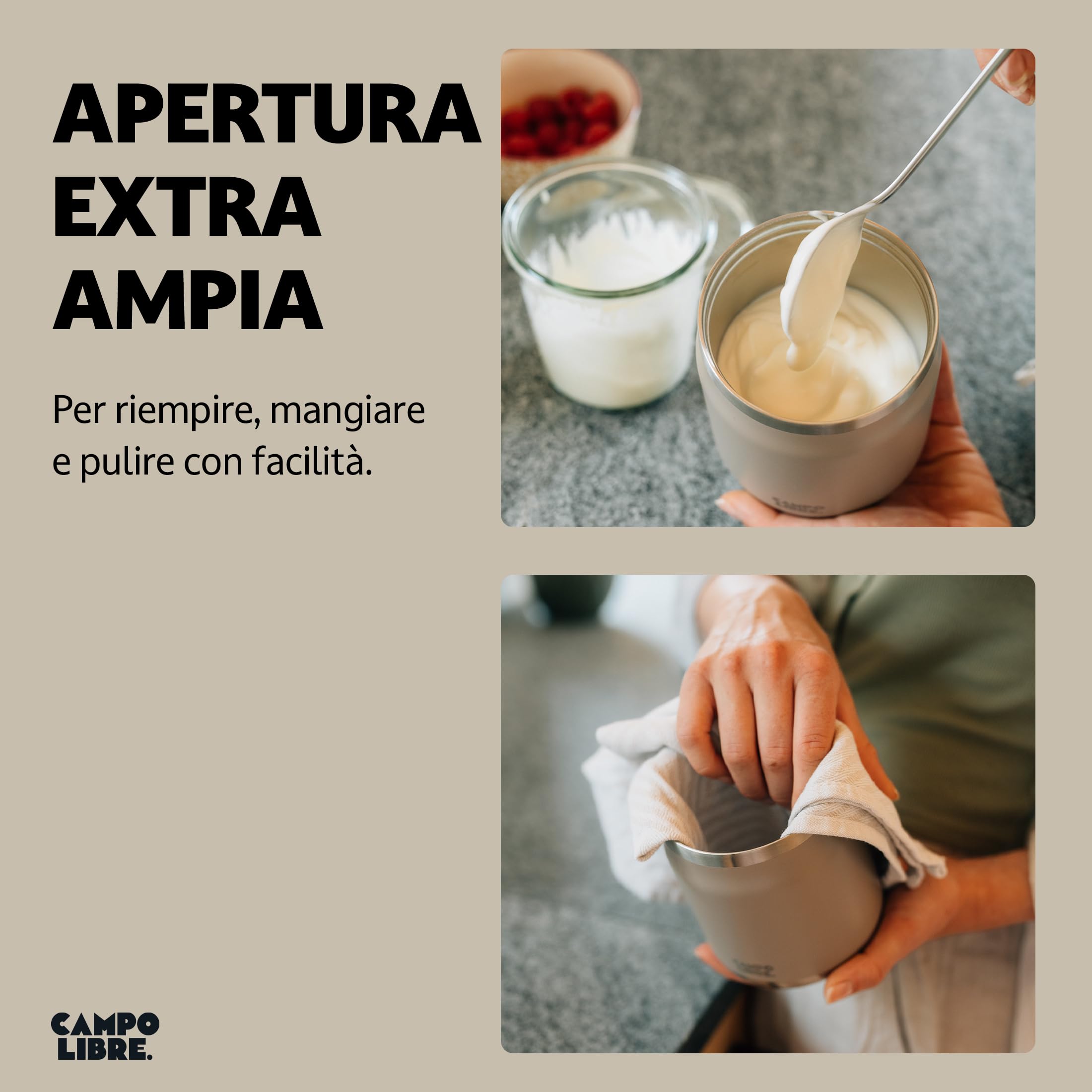 Campo Libre.® Lotta – Thermo per Alimenti Caldi & Freddi – Porta vivande Termico con Cucchiaio – Termo per Adulti o Bambini/Neonati, Schiscetta Pranzo – Ideale da Portare con Sé. Blu. 400ml