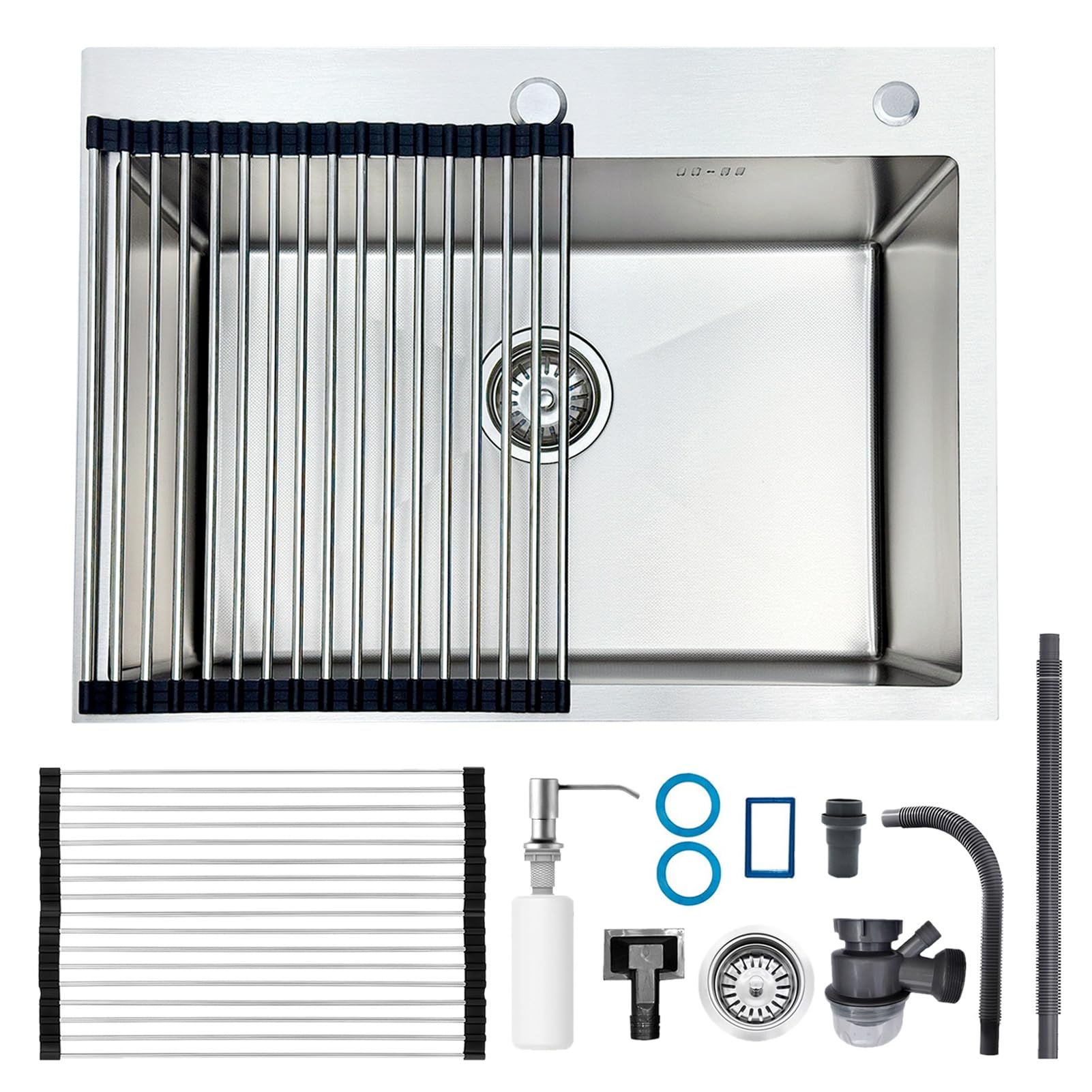 ZQFHSX Stainless Steel Small Kitchen Sink with Drainer Single Bowl Undermount for Cafe & Motorhome Tap Hole Drain Pipe Silver 60x45x22cm