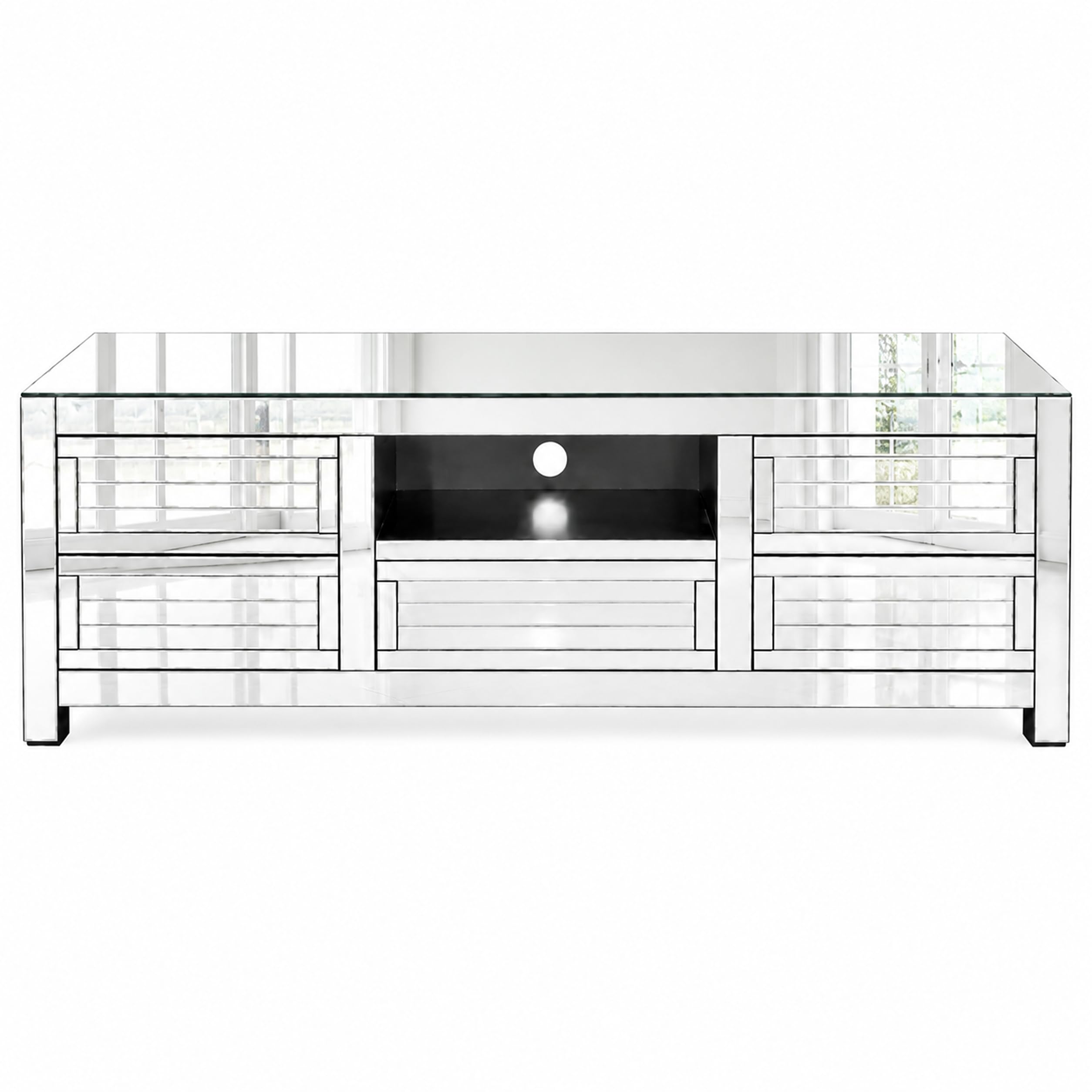 Mirrored TV Stand with Multi-Drawer Storage | Modern Entertainment Center | Wooden Media Console Cabinet for Living Room-image-26