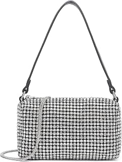 Miss Lulu Glitzer Clutch Damen Kristall Diamant Clutch Handtasche Glanz Abendtasche Umhängetasche mit Abnehmbarer Kette für Hochzeit Abend Party Freizeit Date klein