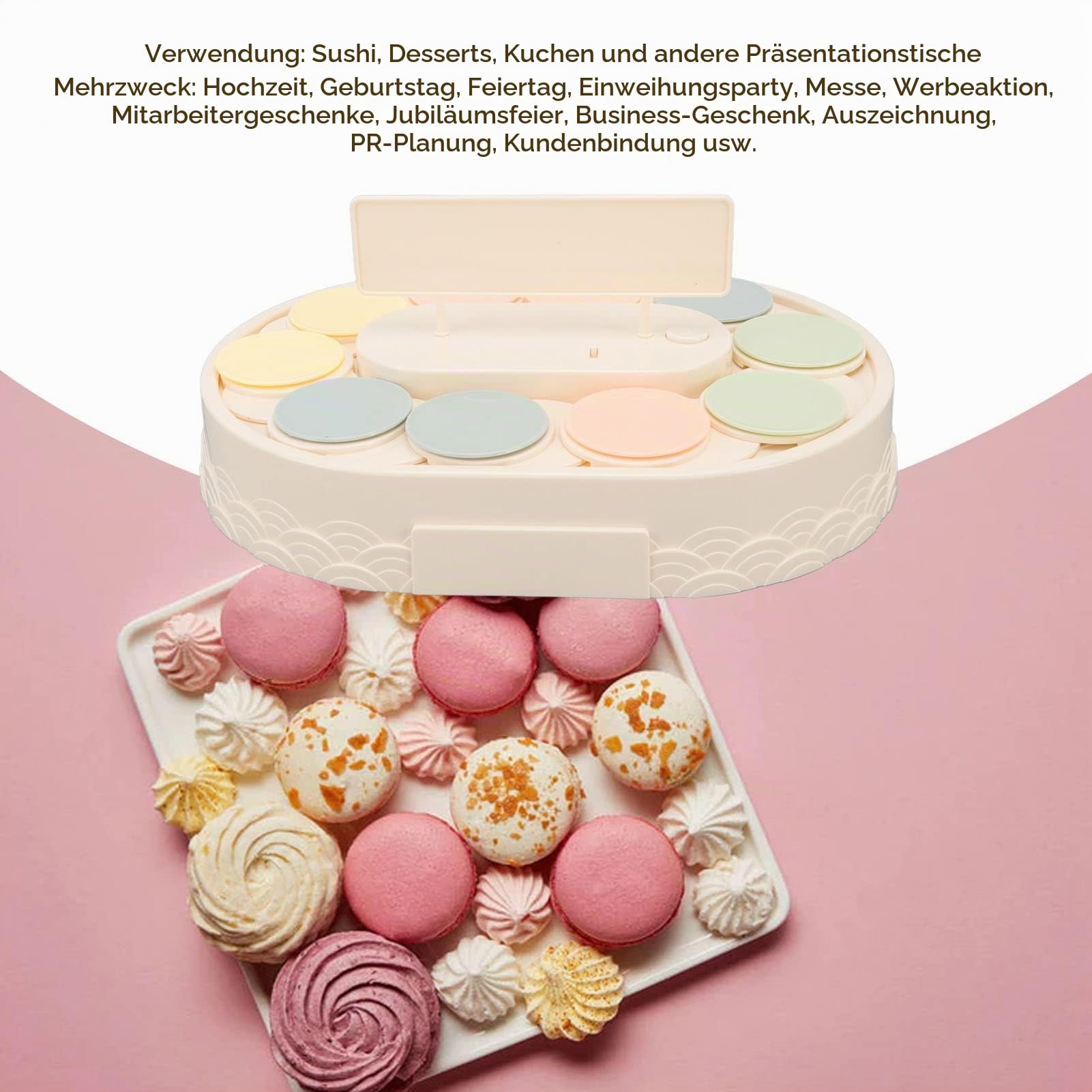 Tortenständer, Karussell-Tortenständer, Drehbarer Drehteller, Dessert-Ausstellungsplatte, Dekoration, Servierplatte für Party, Hochzeit, Feier, Heimdekoration für Sushi, Dessert, Cupcake (Nachtisch)