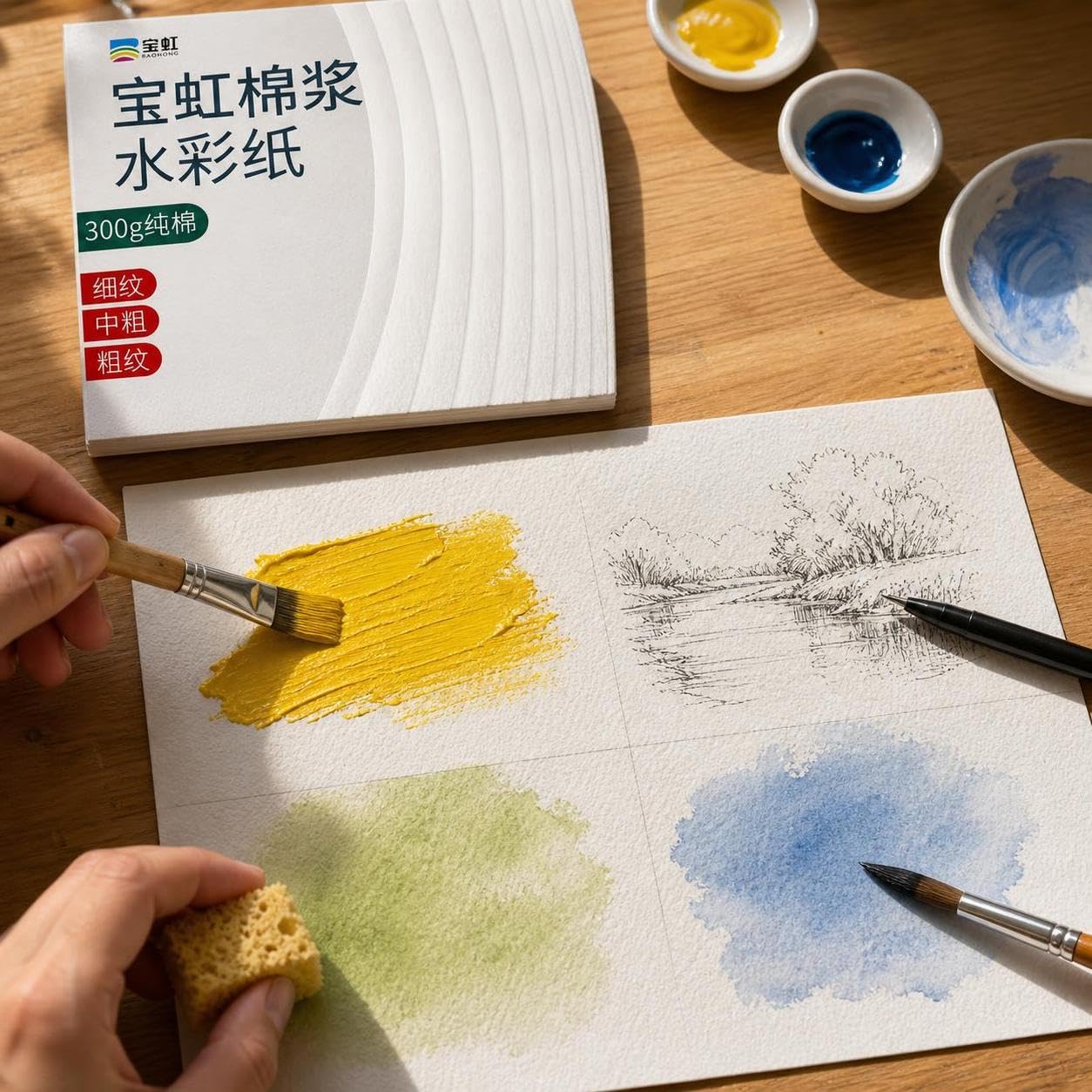Papier Aquarelle Coton, 4K grain épais 10 feuilles 300g
