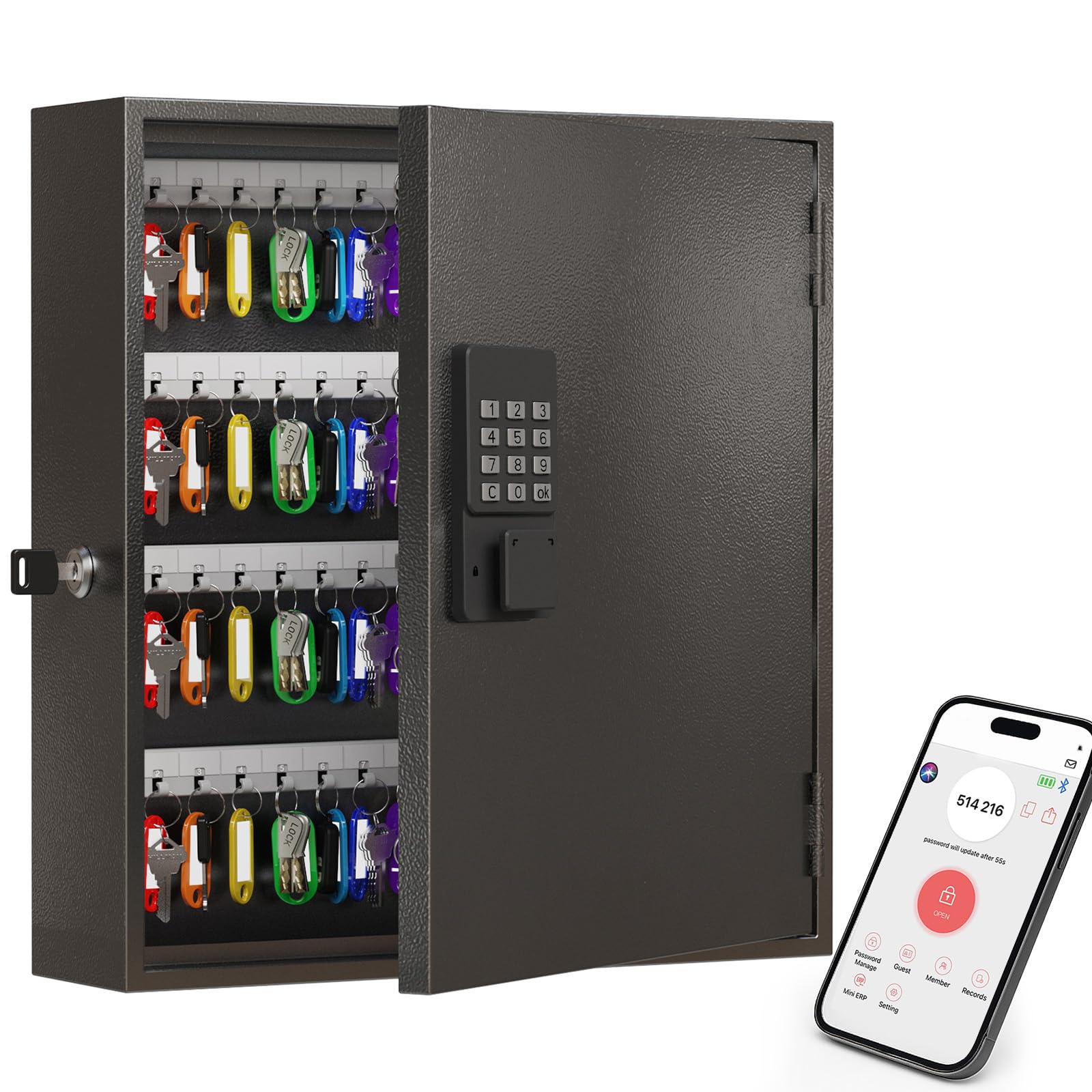 WeHere 120 Key Lock Box Wall Mount,Smart Key Cabinet with Keypad for Office