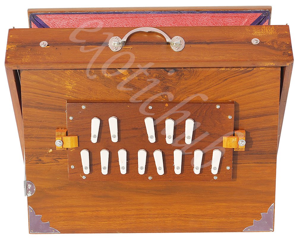 Shruti-Box aus Teakholz (40,6 x 30,5 x 7,6 cm), gestimmt auf: 440 Hz, Gigbag, Farbe: natürliches Teakholz, Tonart: -C zu C (niedriger Ton: Rohrblatt - Stecktyp), Sur Peti, Yoga, Bhajan, Kirtan, DJ