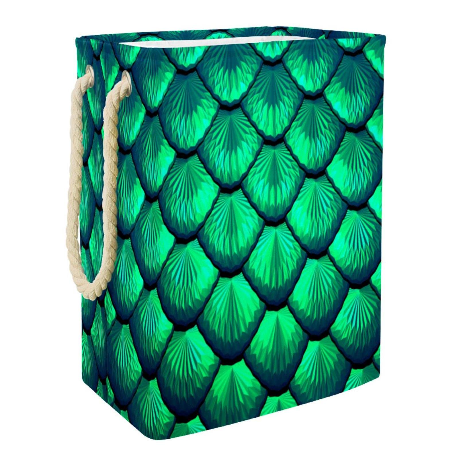 Panier à linge imperméable pliable vert motif écailles bac de rangement de vêtements