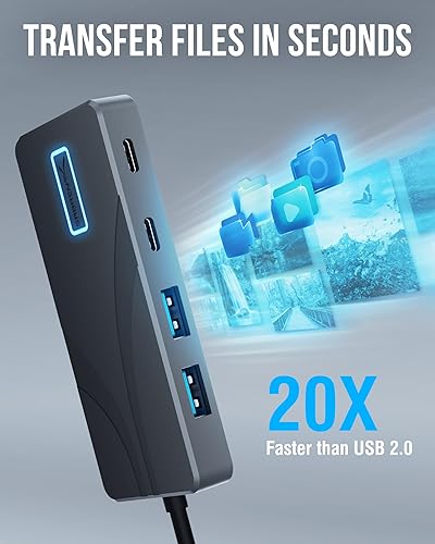 Miniatura 6 de SABRENT Estación de acoplamiento USB C Hub 5 en 1, puertos USB-A y USB-C de 10 Gbps, salida HDMI 4K, entrada PD de 100 W, carga de 80 W,