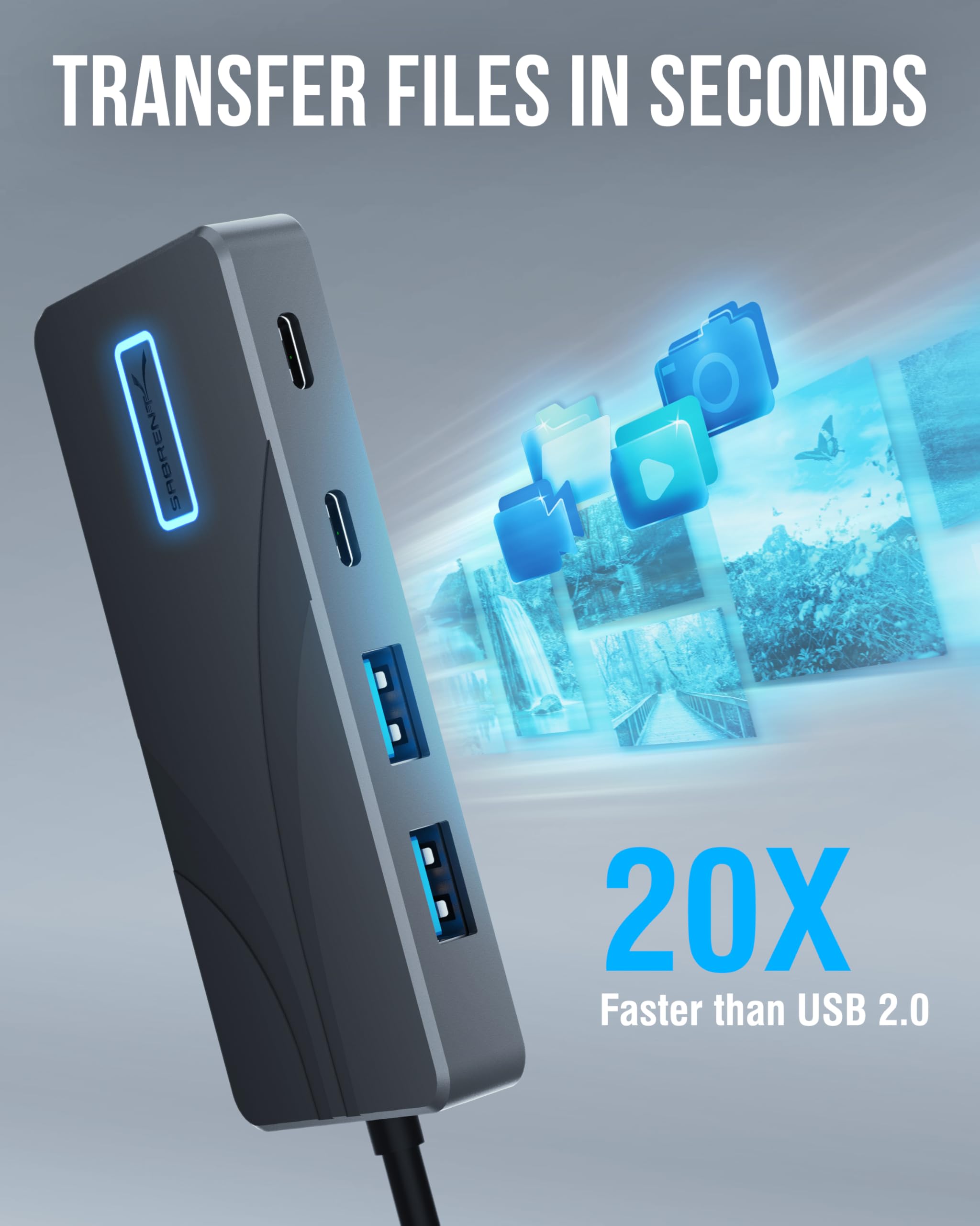 SABRENT 5-portowy hub USB typu C z portami USB 3.2 10 Gb/s, wyjście HDMI 4K, zasilanie 80 W, 2 x USB-A, 2 x USB-C, przenośna stacja dokująca do laptopów, tabletów, smartfonów, obsługa HDR/HDCP