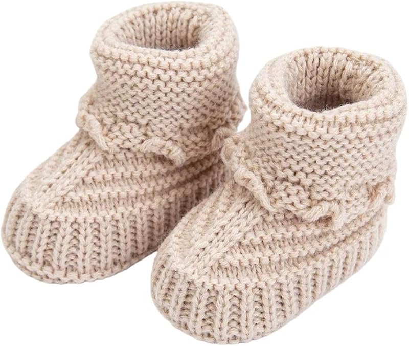 Baby Booties, Newborn Walking Shoes, Infant Hand Crochet Knit Cotton Sock Booties, Soft Cozy Socks Slippers, Indoor House Shoes for Baby, 2 Pairs