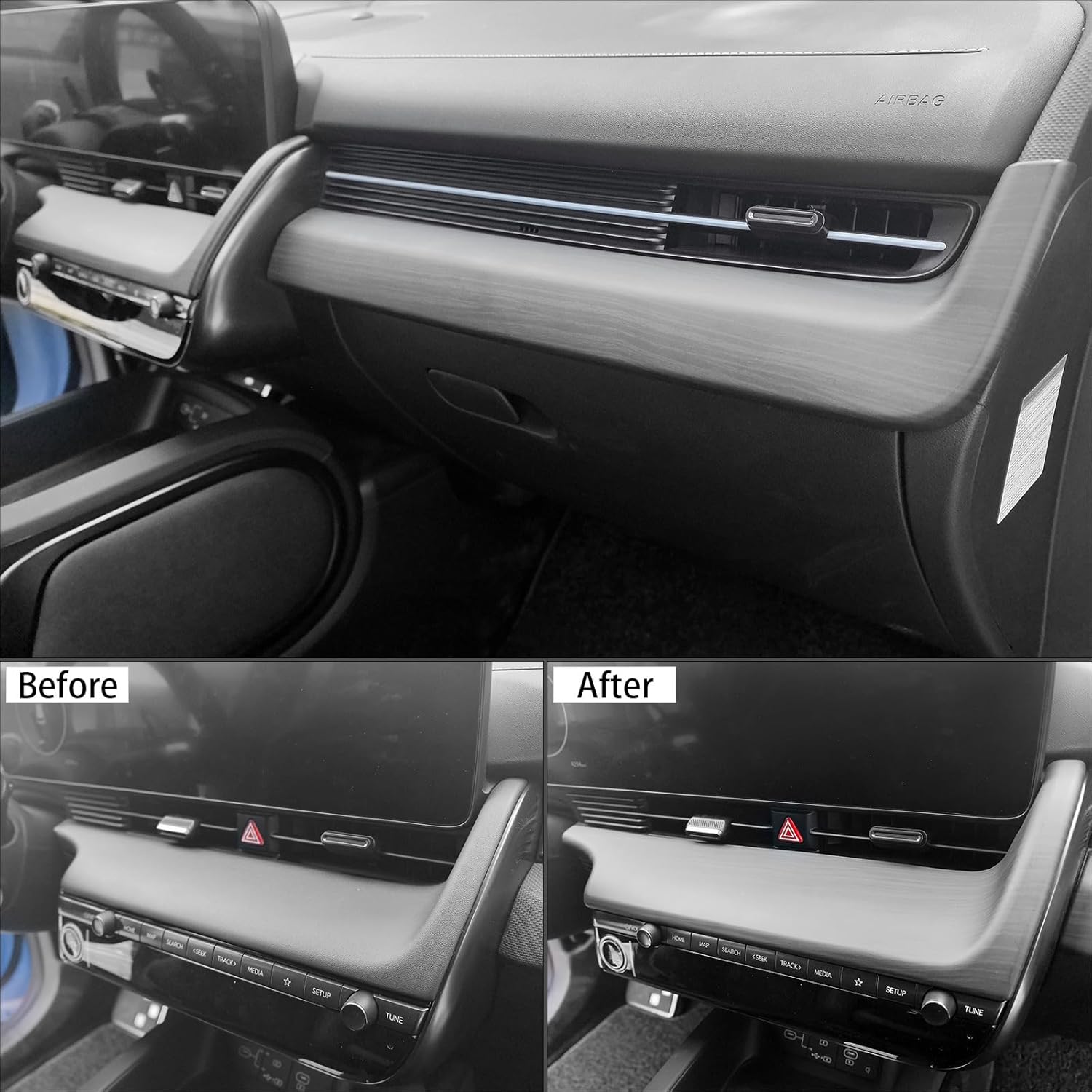 Car Dash Cover Trim Instrument Panel Moulding Trim,Center Console Dashboard Frame Cover Compatible with Hyundai Ioniq 5 2022-2024 Ioniq 5 N 2025 Interior Accessories(Wood Grain Style)