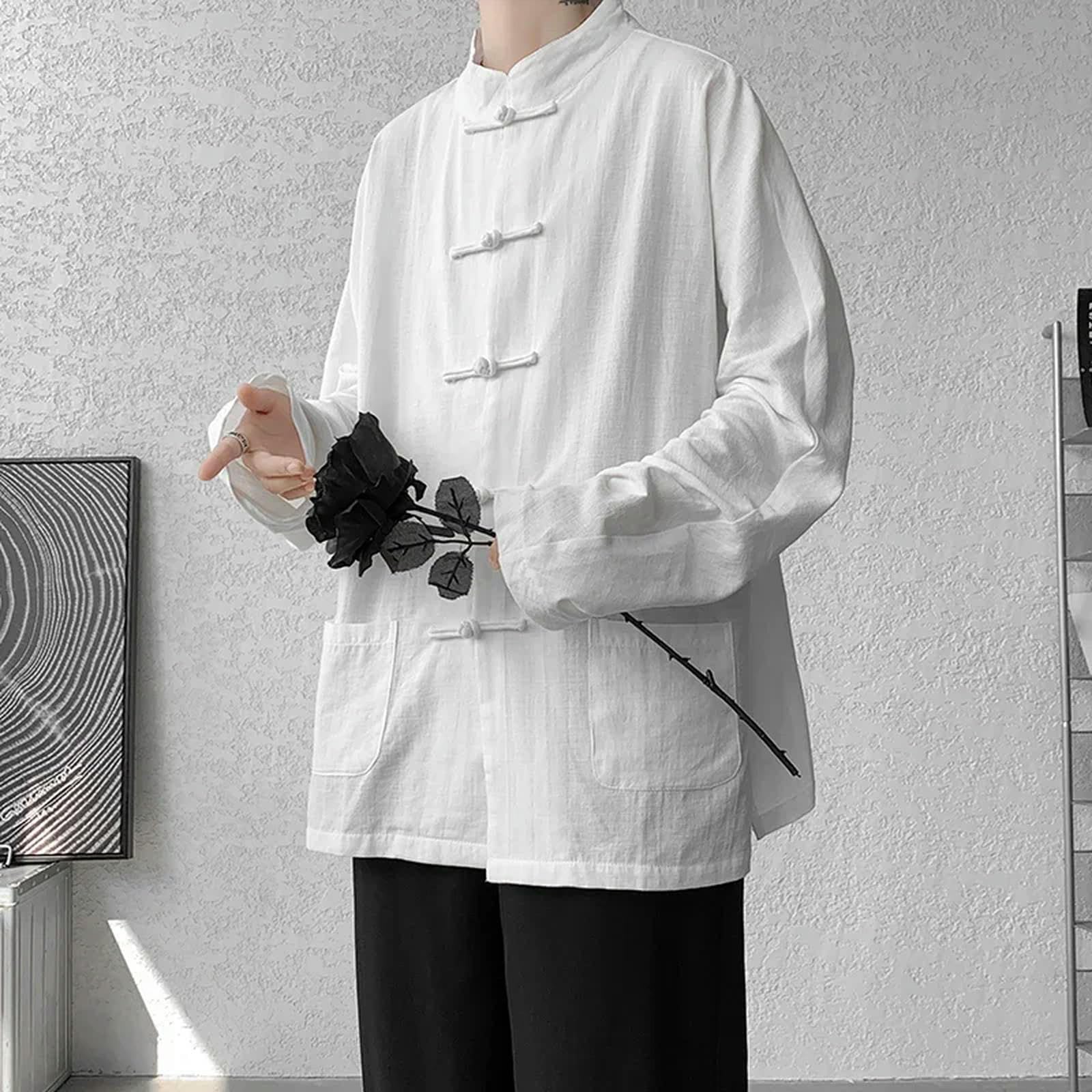 Roupa tradicional chinesa masculina algodão linho camisa cor