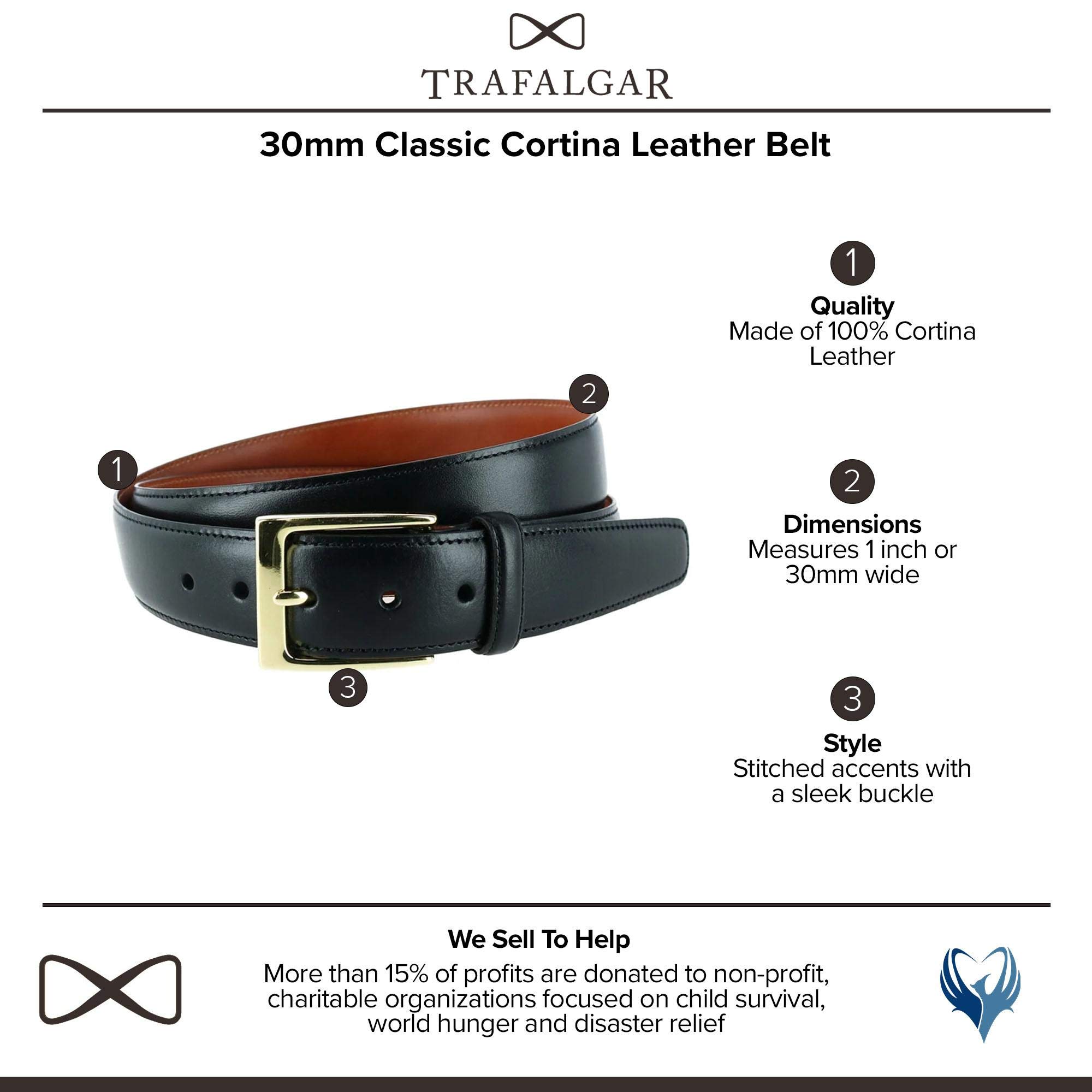 Trafalgar Men's Classic 30mm Cortina Leather Belt, 36, Black