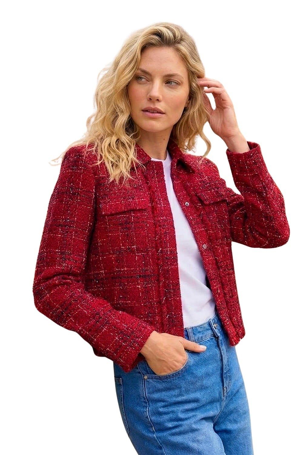 Roman Originals Women's Wine Luxury Boucle Textured Jacket For Uk - Everyday Autumn Winter Collared Neckline Comfy Soft Evening Vacation Work Party Night Out - Size 12