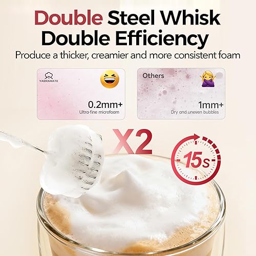 Miniatura 3 de YARRAMATE Varita Espumadora de Leche Recargable de Mano con Soporte, Mezclador de Bebidas Ajustable de 3 Velocidades con 2 Batidores, Agitanador