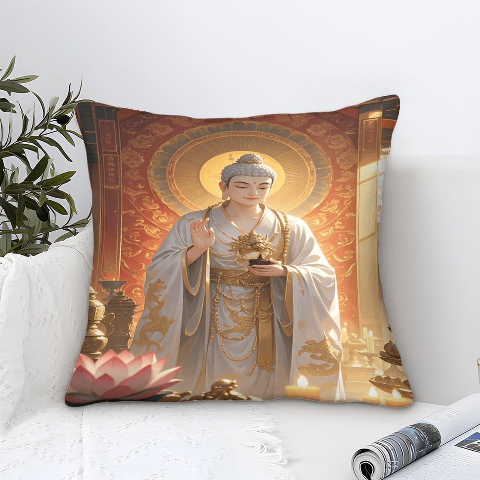 XiaopangXY Modern Decorative Pillow Covers, Buddha Statue Close-up Throw Pillow Covers 50x50cm Sakyamuni Square Pillowcase, Cushion Case for Couch Sofa Bed Car Patio