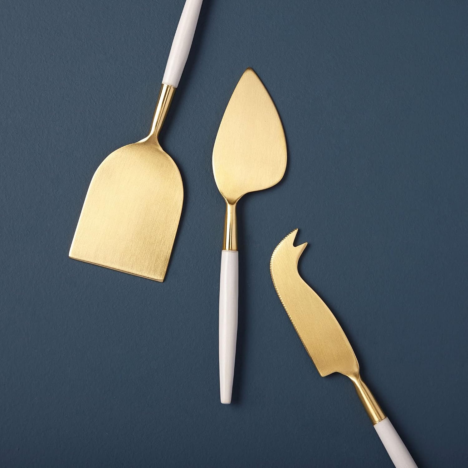 MY SWANKY HOME Elegant Designer Cheese Knife Set 3 Spreader Gold White Charcuterie Contemporary