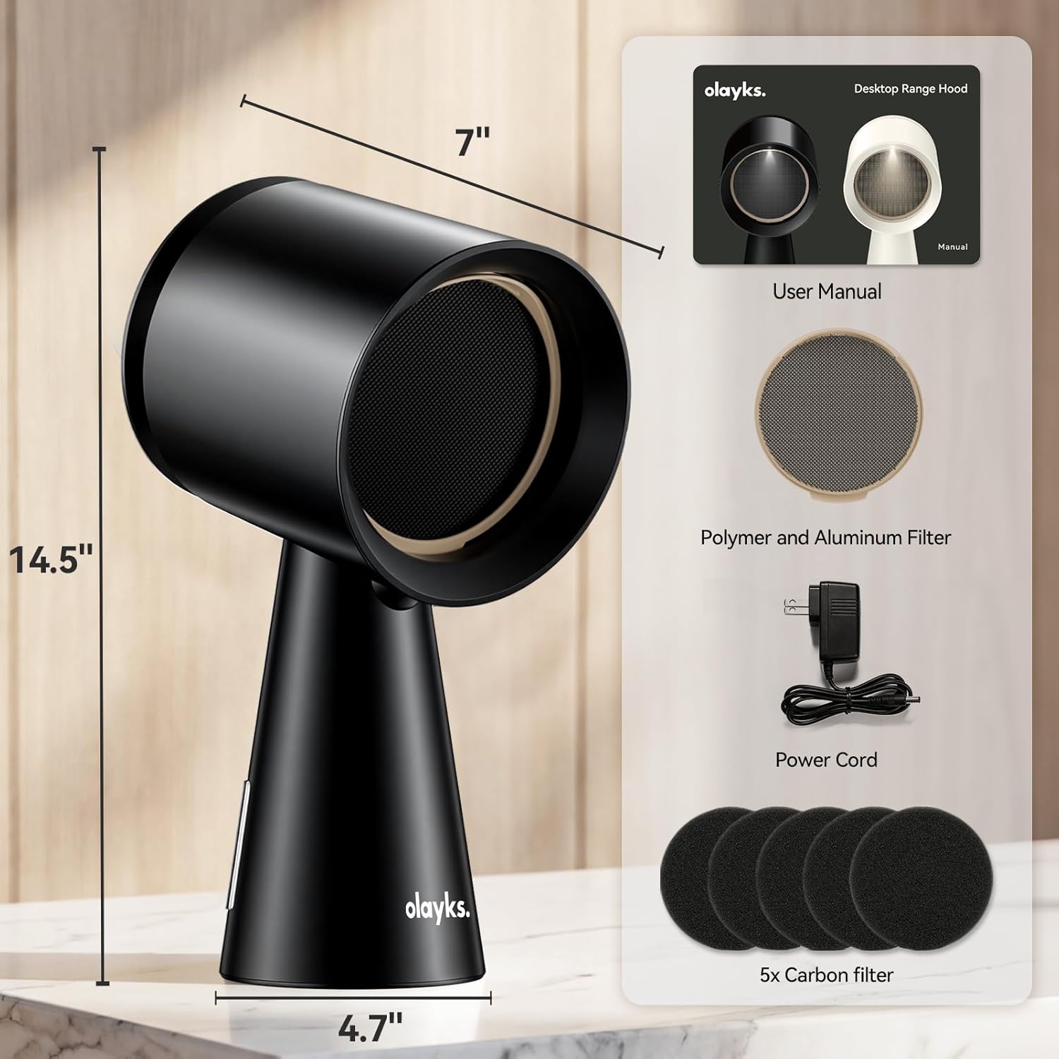 olayks Portable Range Hood, Desktop Range Hood with 3 Speed Exhaust Fan, Advanced 5-Layer Filtration, Large Oil Collection Cup, Portable Kitchen Exhaust Fan for Dorm, RV, Indoor BBQ, Hot Pot