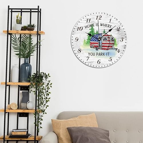 Miniatura 5 de ArogGeld Reloj de pared decorativo de madera de 10 pulgadas para casa rodante, remolque, de montaña, casa de campo, silencioso, sin tictac, funciona