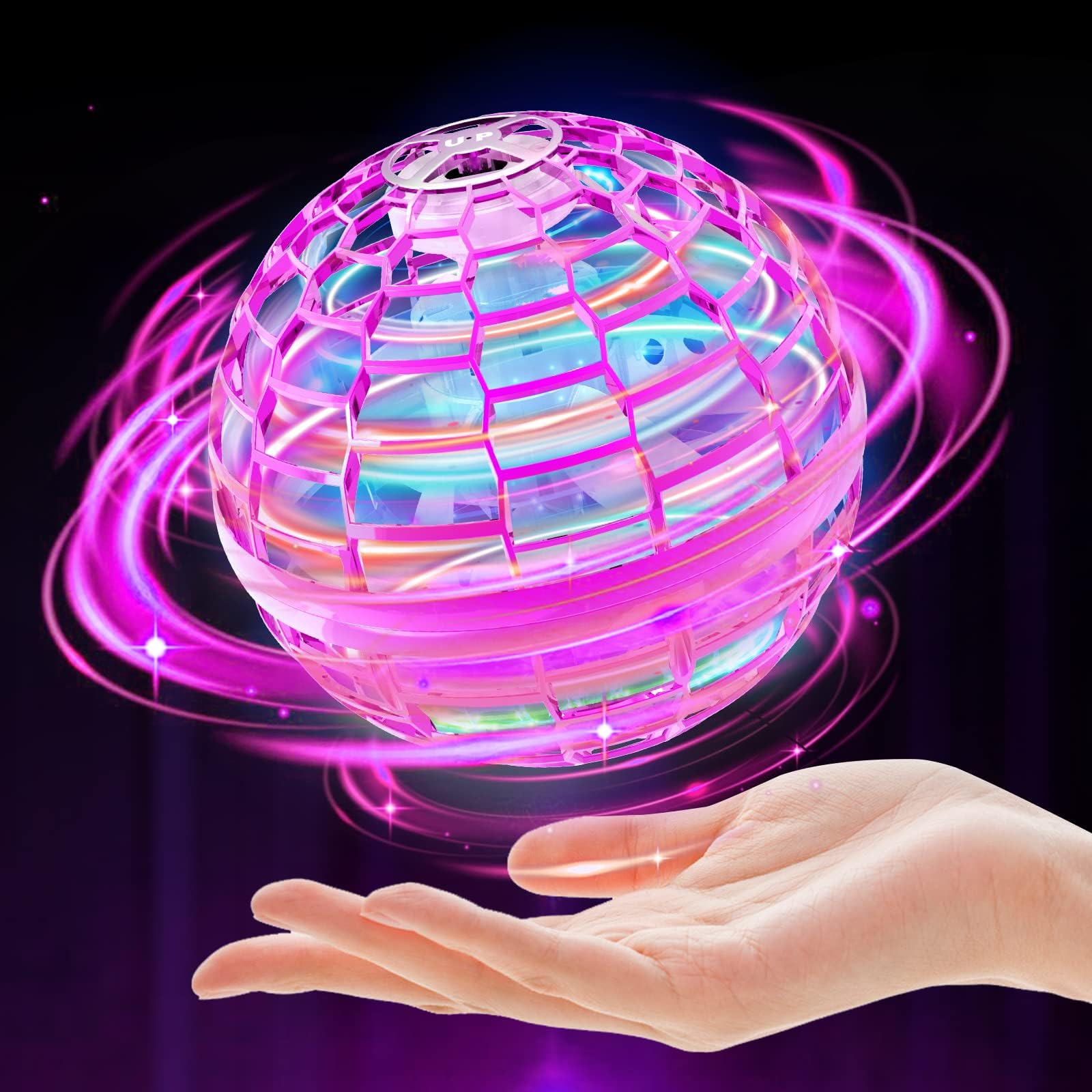 Flying Ball, UFO Magic Fly Orb Ball with LED Lights, Flying Spinner Mini Drone for Kids, Hover Ball Gift for Boys Girls Teens 6 7 8 9 10 Indoor Outdoor Toys