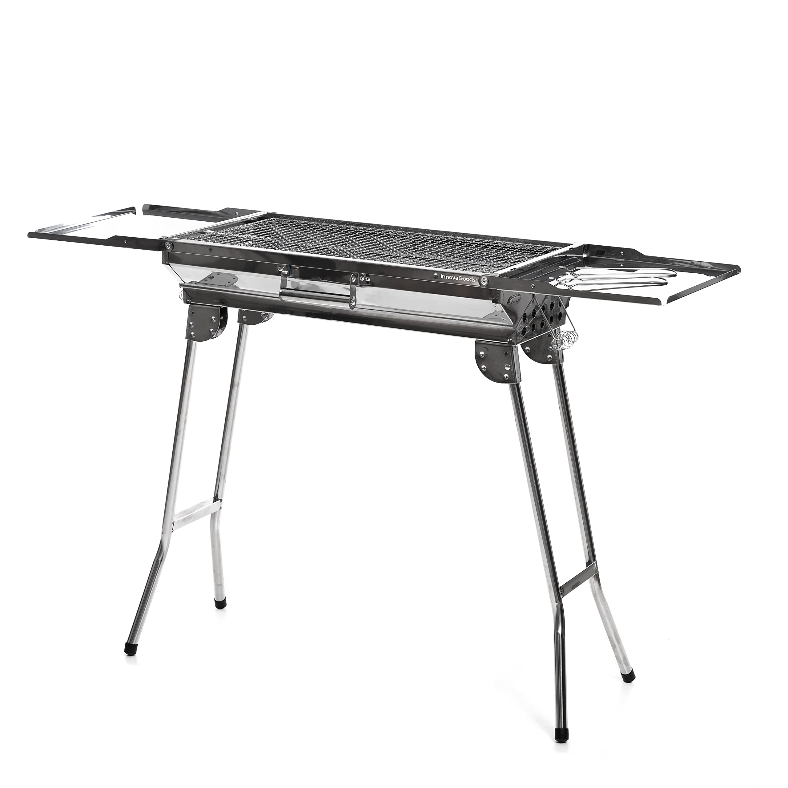 InnovaGoods® Zusammenklappbarer Holzkohlegrill aus Edelstahl, Tragbar, Leicht zu reinigen, ideal für Picknicks, Camping, Garten, Strand. Rostfreier Stahl.