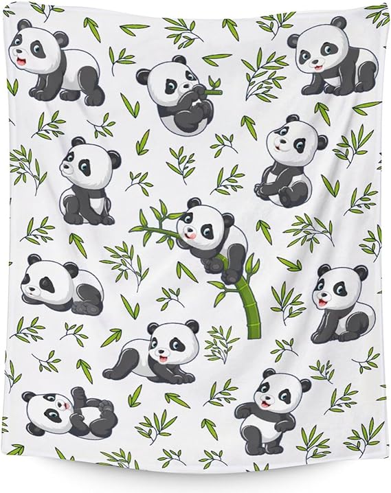 Mercuryelf Panda Throw Blanket - Soft, Fuzzy & Warm - 60x80 Inches Flannel Blankets for Bed, Couch - White Aesthetic Throws Gift for Adults