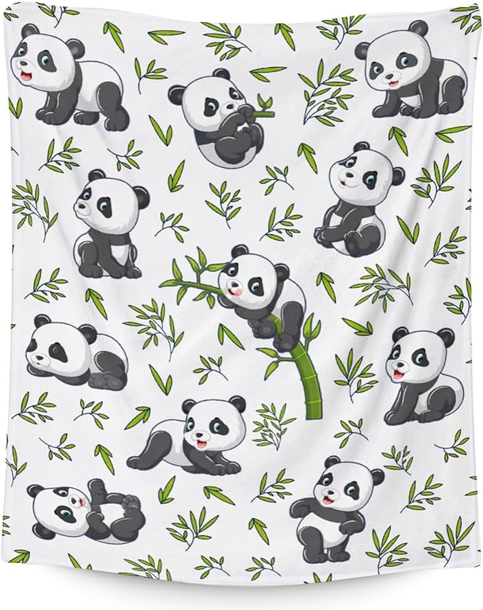 Mercuryelf Panda Throw Blanket - Soft, Fuzzy & Warm - 60x80 Inches Flannel Blankets for Bed, Couch - White Aesthetic Throws Gift for Adults