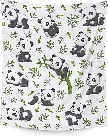 Mercuryelf Panda Throw Blanket - Soft, Fuzzy & Warm - 60x80 Inches Flannel Blankets for Bed, Couch - White Aesthetic Throws Gift for Adults
