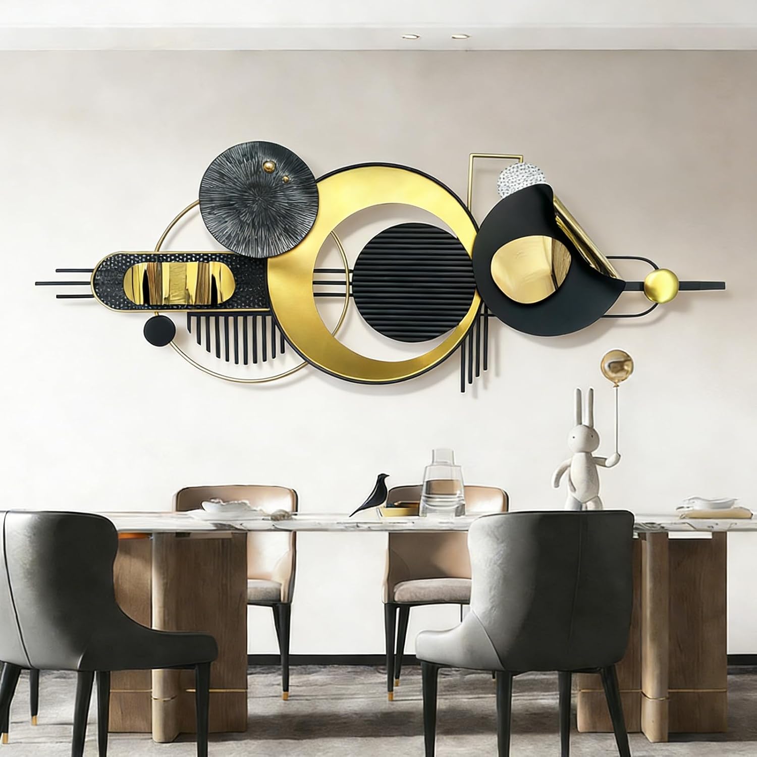 ERMOFAV Metal Wall Art, Abstract Wall Décor Black and White Metal Wall Decor, Large 59×22 In Modern Metal Wall Sculptures Decor for Home, Living Room, Bedroom, Dining Room,Entryway,Kitchen,Office