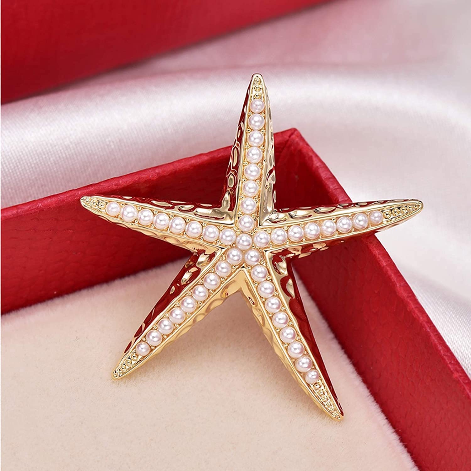 Broszki Broszka Przypinka Broszki Rozgwiazdy, Sztuczna Perła Stanik Klipsy Na Szaliki Dla Kobiet Biżuteria Wysokiej Klasy Kobieca Broszka Stanik Pin Szpilka (Blue : Gold, Size : 3.8 * 3.9cm)