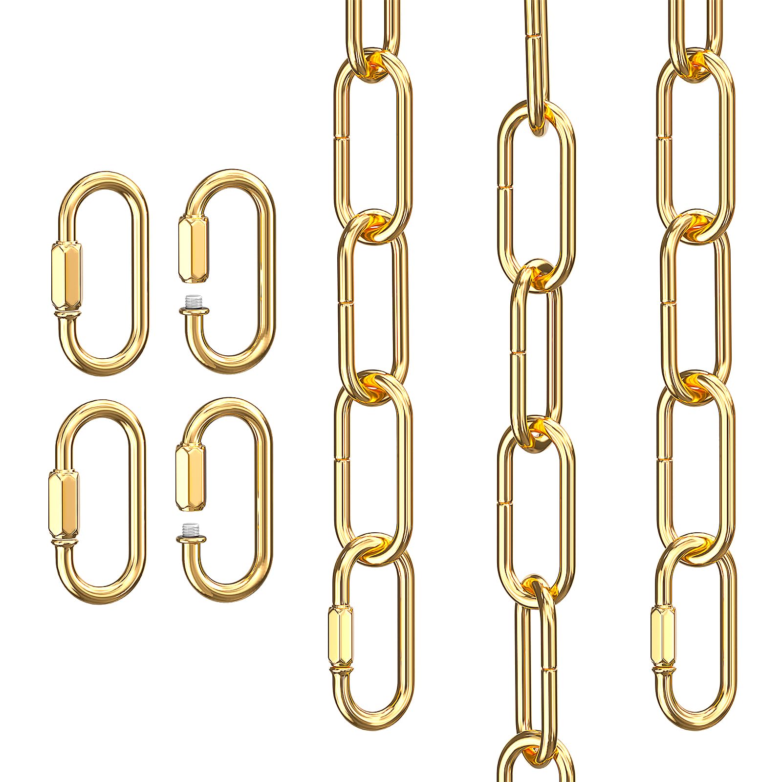 garini 6 Feet Gold Light Fixture Chain 6 Feet, Adjustable Metal Pendant Chandelier Chain Extension with Detachable Link, Maximum Load is 66 Pounds, 2