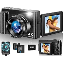 4K Digital Camera for Photography Autofocus, 48MP Vlogging Camera with Flash 16X Zoom 32G SD Card, 2 Batteries, 3" 180 Flip Screen Compact Travel Camera for Teens